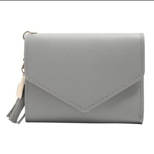 Tri-Fold Tassel Wallet Vegan Leather Lavender Grey